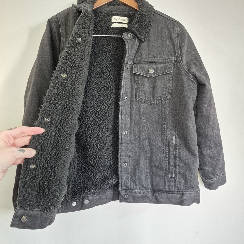 Madewell Sherpa Lined Black Denim Jacket See Measurements - Picture 7 of 11
